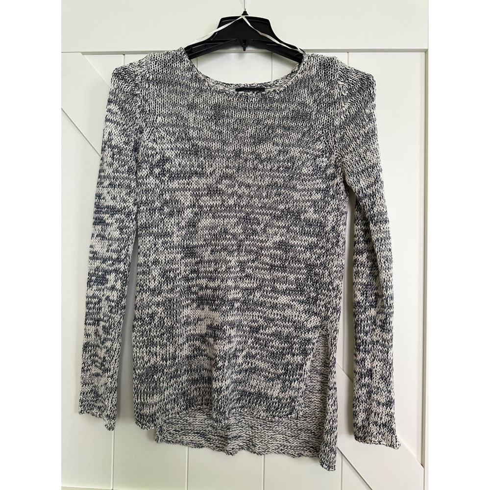 Ann Taylor Marled Knit Sweater Womens XS Long Sleeve 75‎ % Linen Casual Grey